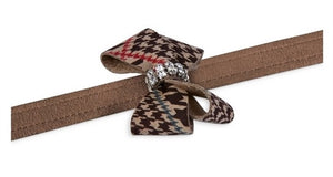 Susan Lanci Chocolate Glen Houndstooth Nouveau Bow Leash on Fawn - Posh Puppy Boutique