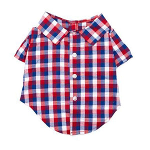 Check Shirt Red, White and Blue - Posh Puppy Boutique