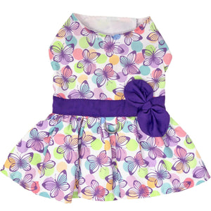 Purple Butterfly Dog Harness Dress with Matching Leash