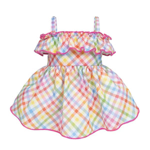 Spring Pastel Plaid Ruffle Dog Dress