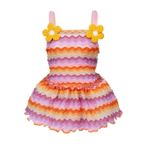 Wavy Stripe Daisy Dog Dress