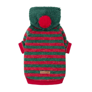 Christmas Striped Pom Pom Dog Hoodie
