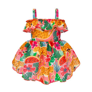 Leopard & Fruit Ruffle Dog Hawaiian Dress