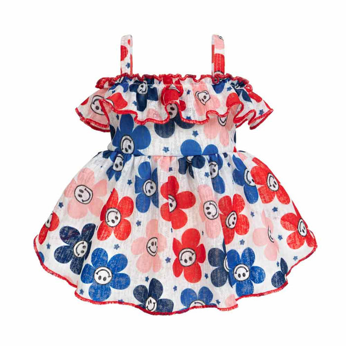 Patriotic Floral Smiley Face Dog Dress