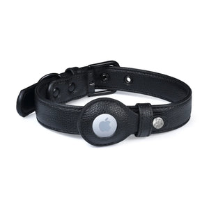 Vegan Leather Airtag Dog Collar in Black