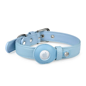 Vegan Leather Airtag Dog Collar in Light Blue