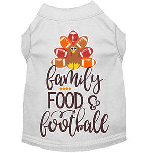 Family, Food, and Football Screen Print Dog Shirt in White