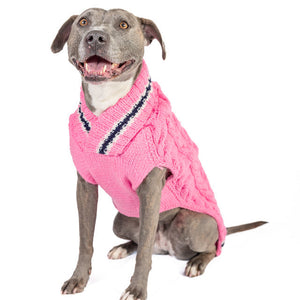 Preppy Pink Cable Knit Dog Sweater