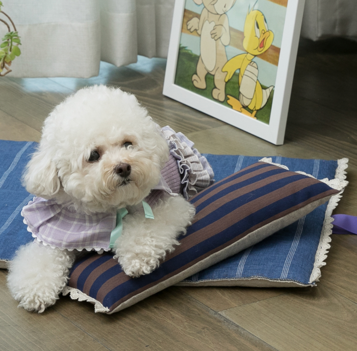 Louis Dog Baguette Pillow - Navy Stripes
