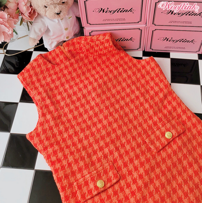 orange tweed dress Frayed Trim Floral Buttoned Tweed Dress