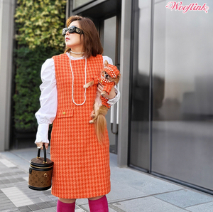 Wooflink Tweed Dress for Mom - Orange