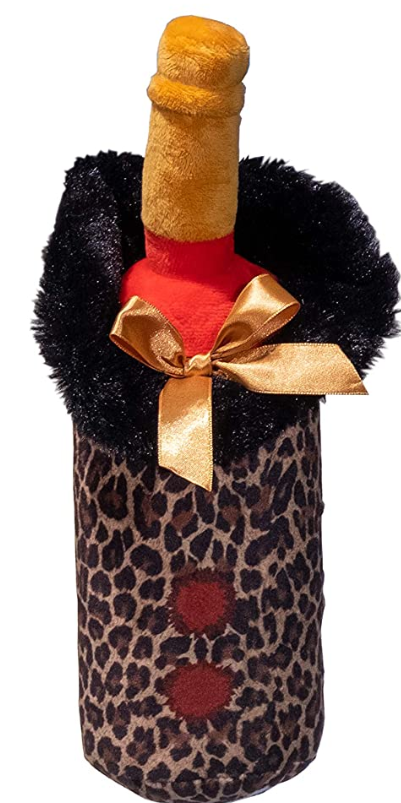 Designer Holiday Wine Bottle Plush Toy in Cheetah