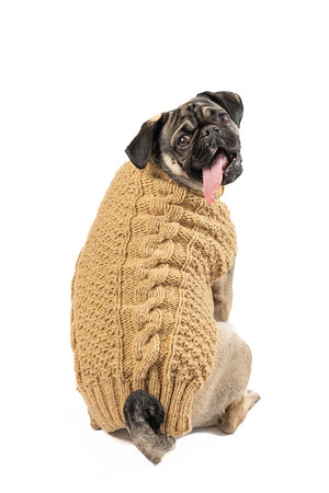 Camel Alpaca Cable Knit Dog Sweater