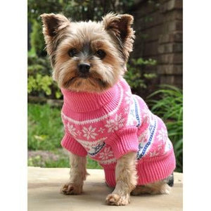Combed Cotton Snowflake and Hearts Dog Sweater - Pink - Posh Puppy Boutique