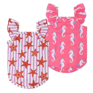 2 Pack Seahorse & Starfish Ruffle Dog Shirts