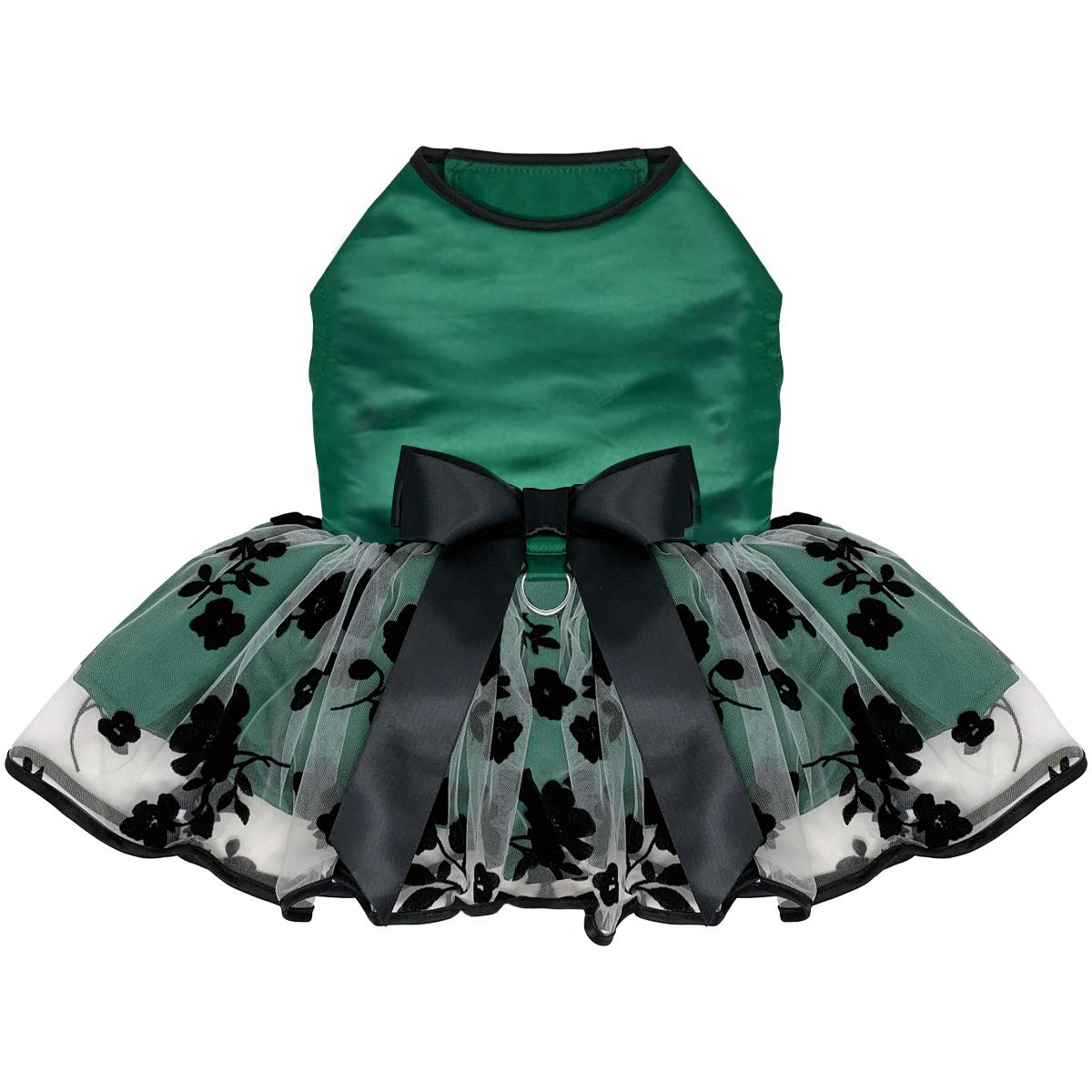 Doggie Design Green & Black Satin Dog Dress, Medium