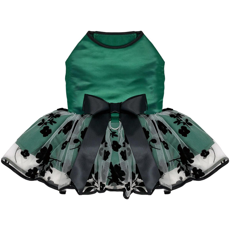 Doggie Design Green & Black Satin Dog Dress, Medium