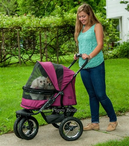 pink double pet stroller Pet Gear Double No-Zip Pet Stroller, Boysenberry