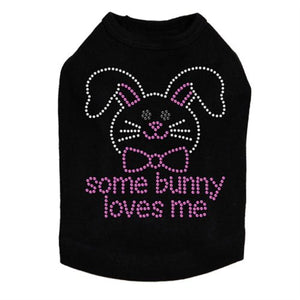 Some Bunny Loves Me Pink Rhinestone Dog Tank in Black
