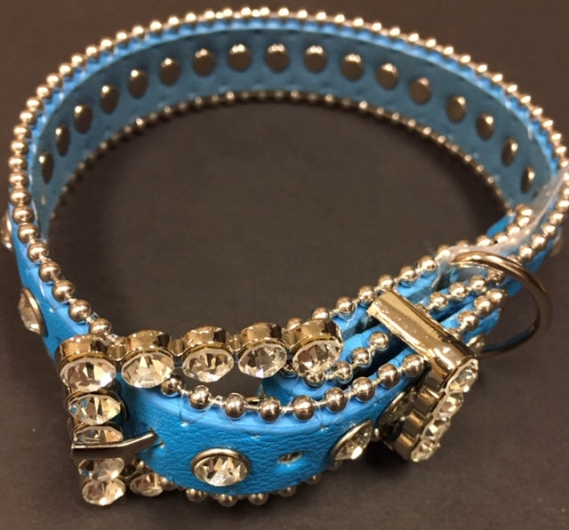 Couture Crystal and Leather Dog Collar in Blue