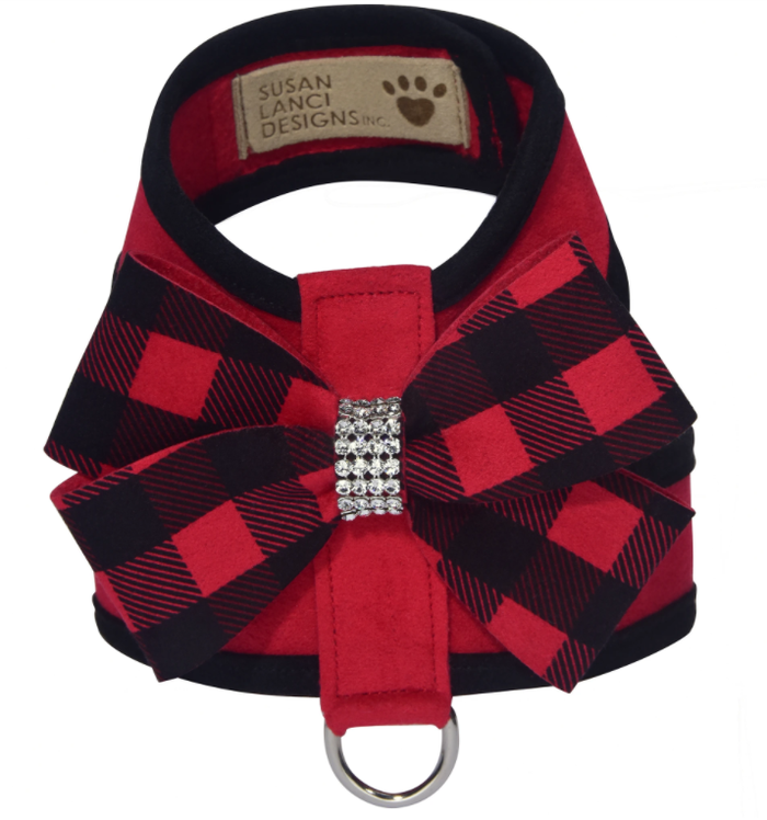 Susan Lanci Red Tinkie Harness with Red Gingham Bow