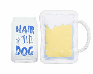 Beer Dog Toy with Matching Dog Beer Glass for Human