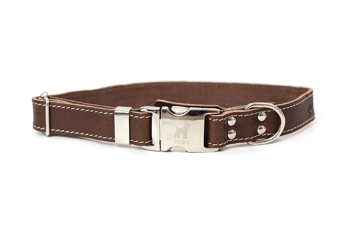 Chocolate Quick-Release Leather Collar