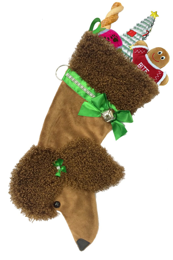 Brown Poodle Decorative Dog Christmas Stocking