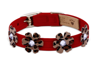 Susan Lanci Red Ultrasuede Collar with Cheetah Flowers