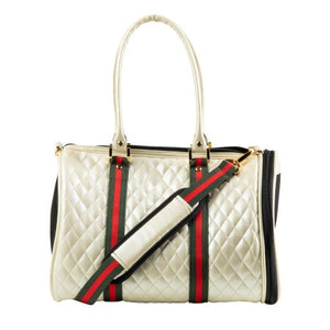 JL Duffel - Ivory Quilted with Stripe