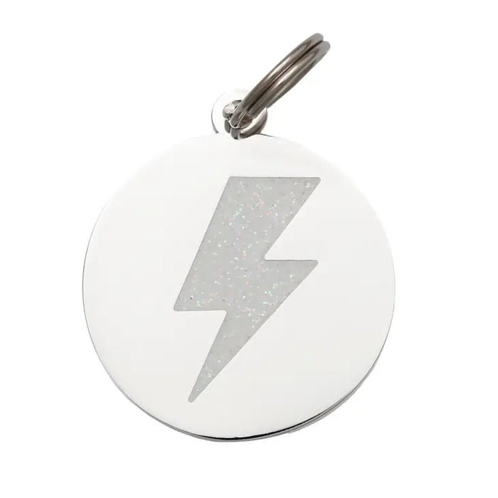 Lightning Bolt Pet ID Tag in White & Silver