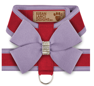 Susan Lanci Two Tone Nouveau Bow Tinkie Harness in Red and French Lavender