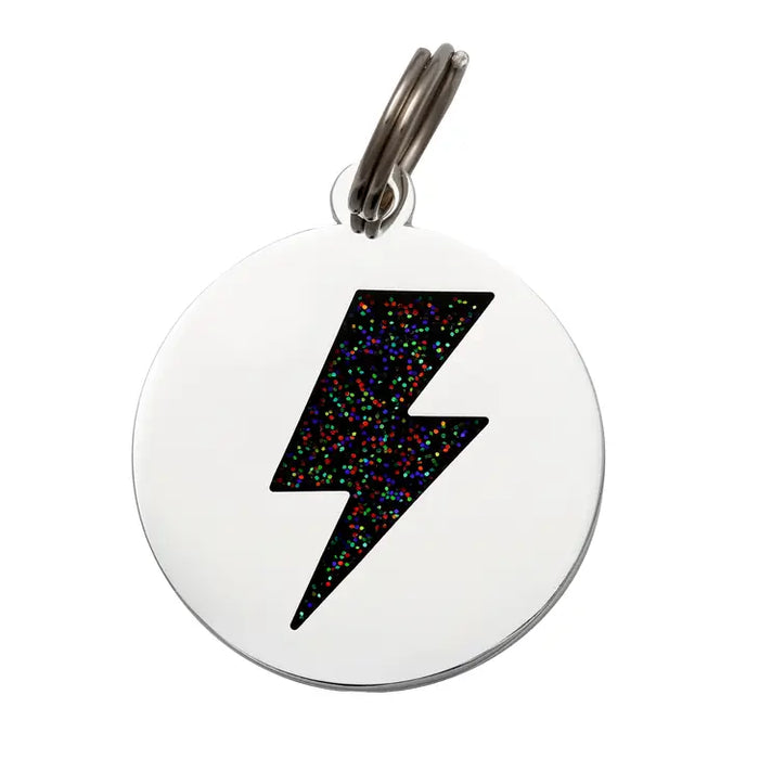 Lightning Bolt Pet ID Tag in Black & Silver