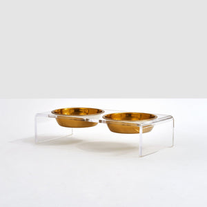 Clear Elevated Pet Feeder, Double Gold Bowls