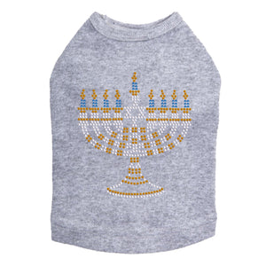 Small Menorah Blue, Silver, Gold Rhinestuds Tank Top - Many Colors - Posh Puppy Boutique