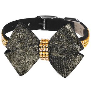 Susan Lanci Black Glitzerati Nouveau Bow 3 Row Gold Giltmore Collar