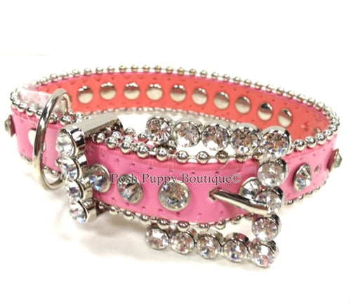 Couture Clear Crystal and Leather Dog Collar in Pink