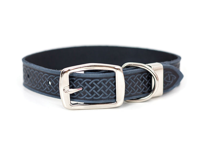Navy Celtic Style Buckle Leather Collar