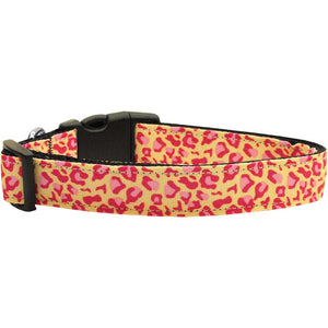 Pink Leopard Print Nylon Ribbon Dog Collar