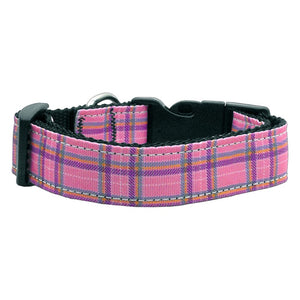 Pink Plaid Nylon Ribbon Dog Collar