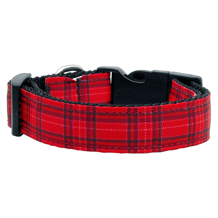 Red Plaid Nylon Ribbon Dog Collar