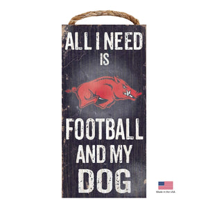 Arkansas Razorbacks Distressed Football And My Dog Sign