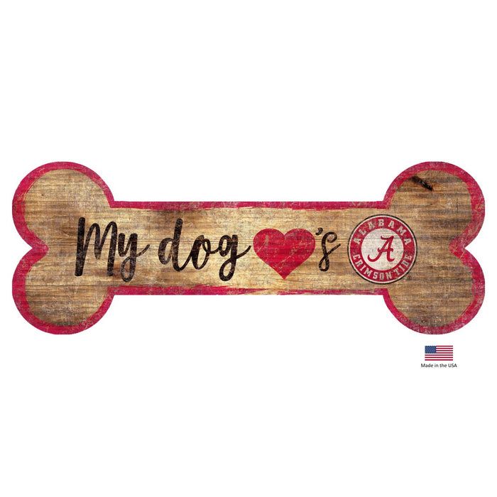 Alabama Crimson Tide Distressed Dog Bone Wooden Sign