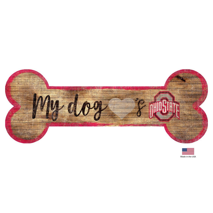 Ohio State Buckeyes Distressed Dog Bone Wooden Sign