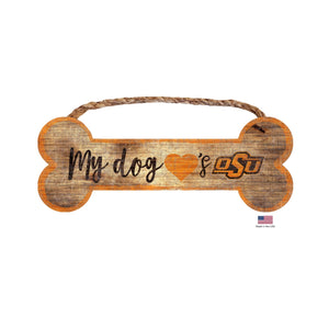 Oklahoma State Cowboys Distressed Dog Bone Wooden Sign