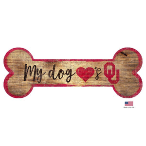 Oklahoma Sooners Distressed Dog Bone Wooden Sign