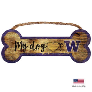 Washington Huskies Distressed Dog Bone Wooden Sign