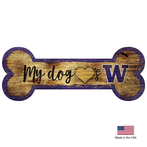Washington Huskies Distressed Dog Bone Wooden Sign