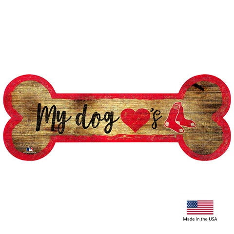 Boston Red Sox Distressed Dog Bone Wooden Sign