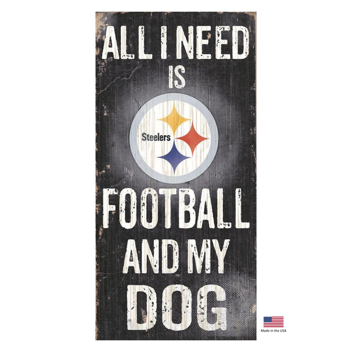 Pittsburgh Steelers Distressed Football And My Dog Sign